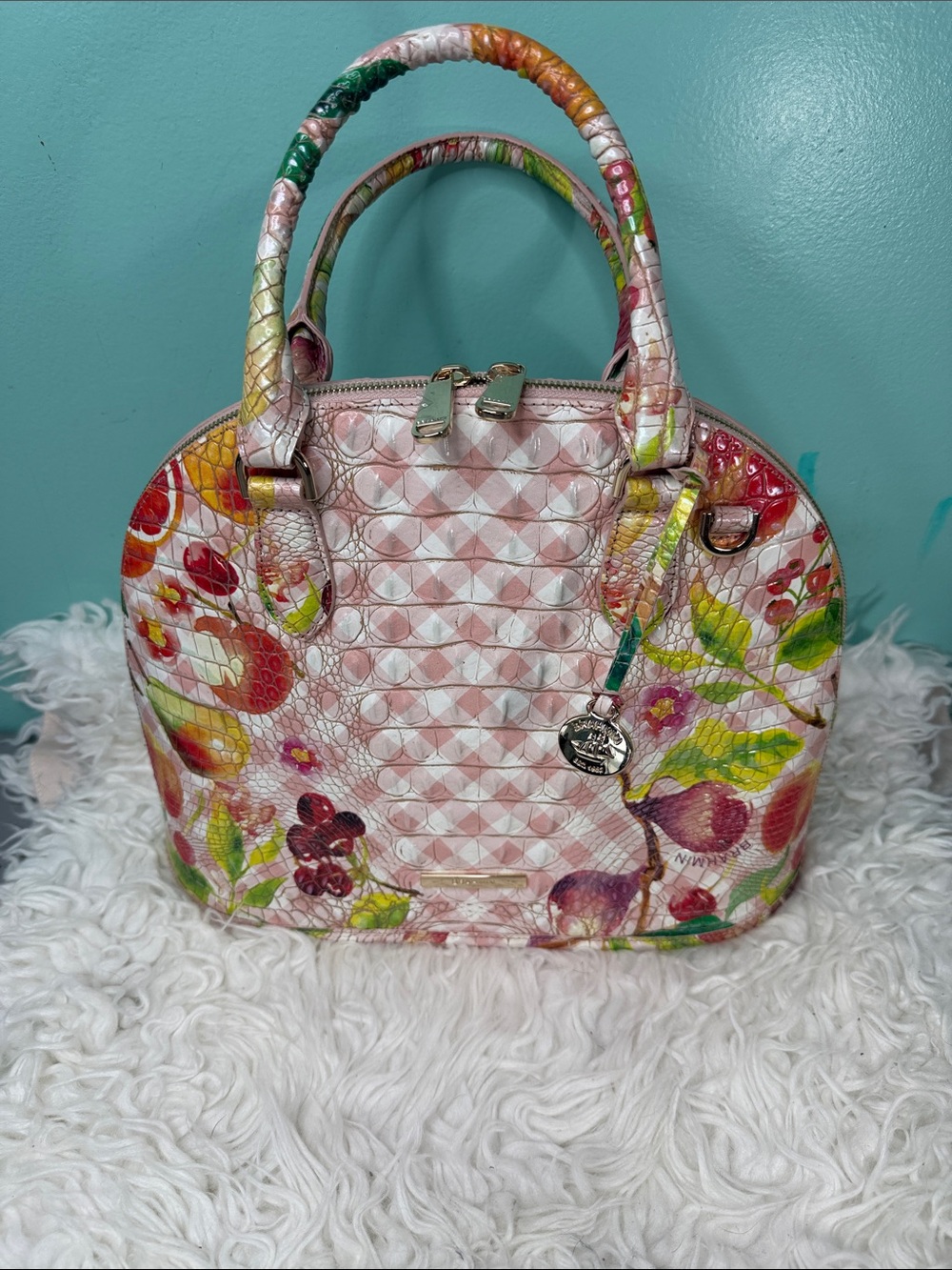 New Brahmin Georgina fruit Ombre salad Pink Floral Dome Satchel